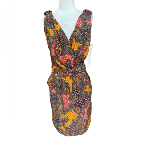 Vintage Dresses & Skirts - Deadstock 1990s My Michelle 100% Rayon, Made in USA, V-Neck Psychedelic Geometri